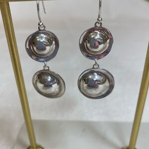 Circular Dome Sterling Silver Dangle Earrings